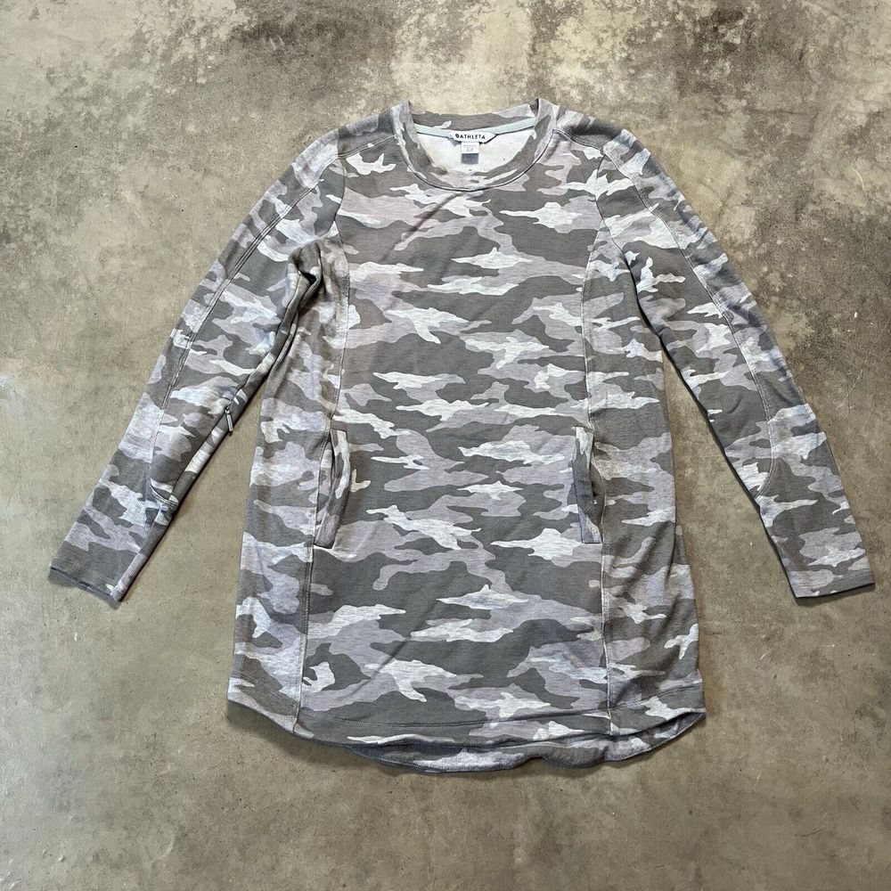 ATHLETA Balance Dress Womens Small Gray Camo Lux Casual Pockets Soft